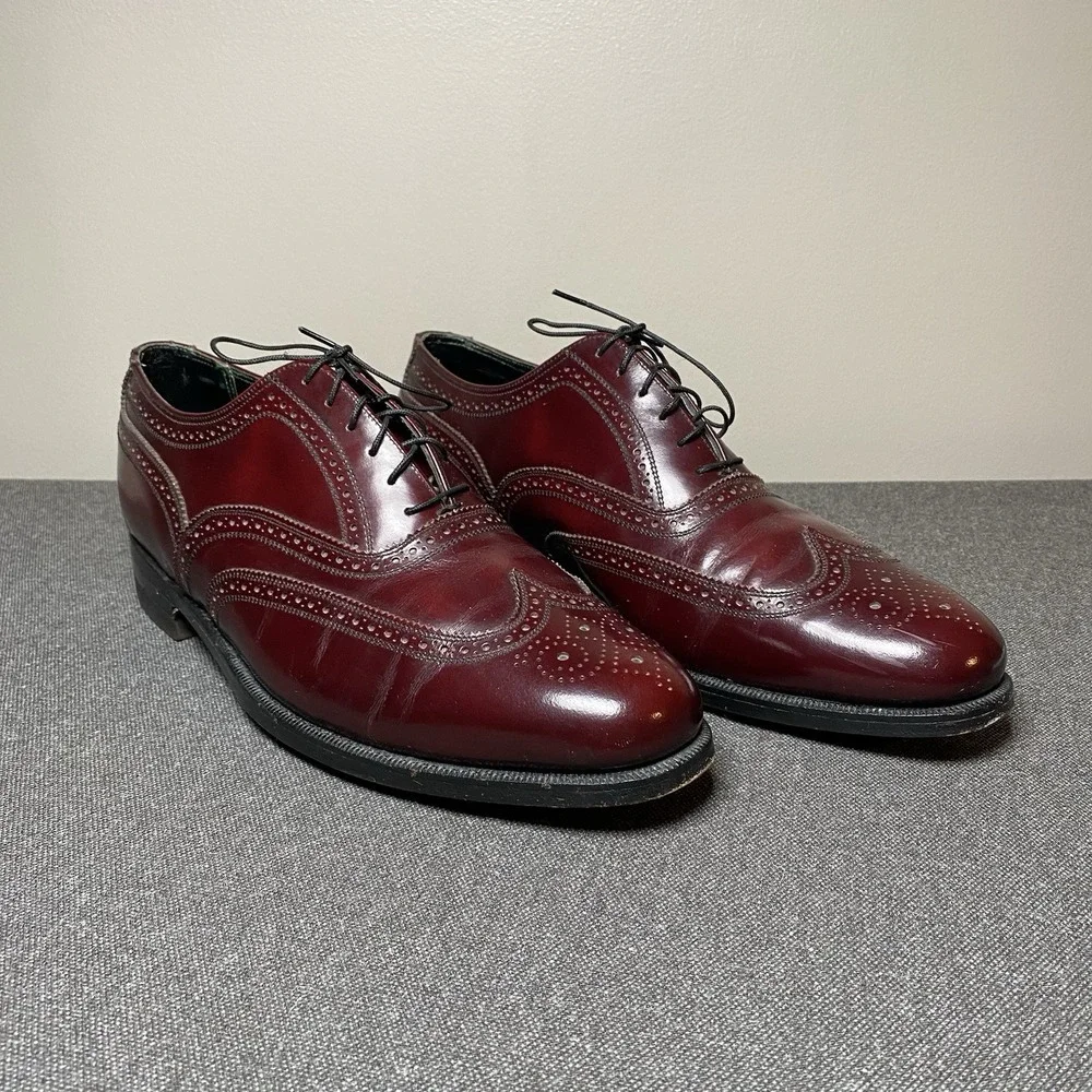 VTG Florsheim Imperial Shortwing Wingtip Oxford 11 EEE Burgundy Leather 93327